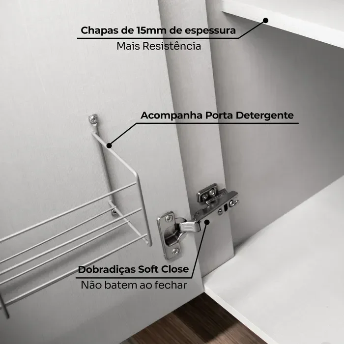 Balcão para Cozinha 3 Gavetas 2 Portas com Tampo Emily - 12