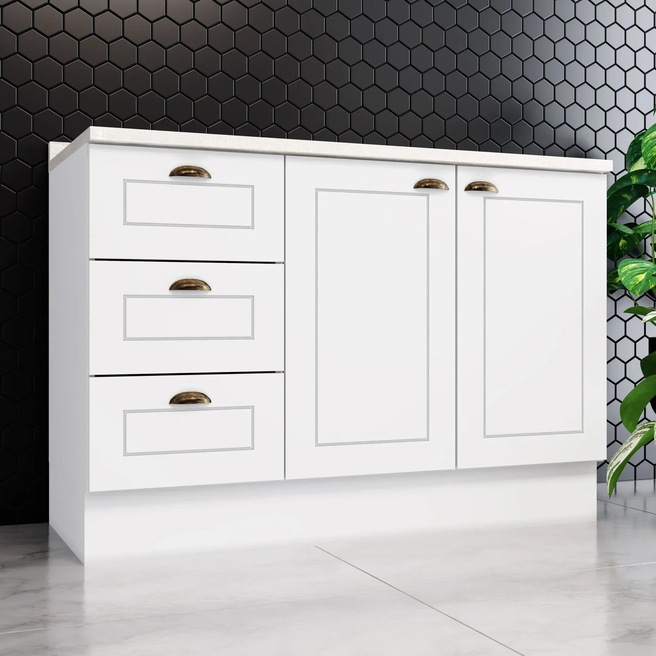 Balcão para Cozinha 3 Gavetas 2 Portas com Tampo Emily - 1