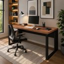 Ver imagem 1 de Mesa Escrivaninha Escritório 150cm x 70cm MDP Nogal com Preto F5 Office
