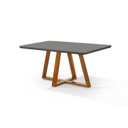 Mesa de Jantar Bela Tampo Vidro/MDF Grafite Pés Madeira Luxo - 1 Mesa de Jantar Bela Tampo Vidro/MDF Grafite Pés Madeira Luxo - 1