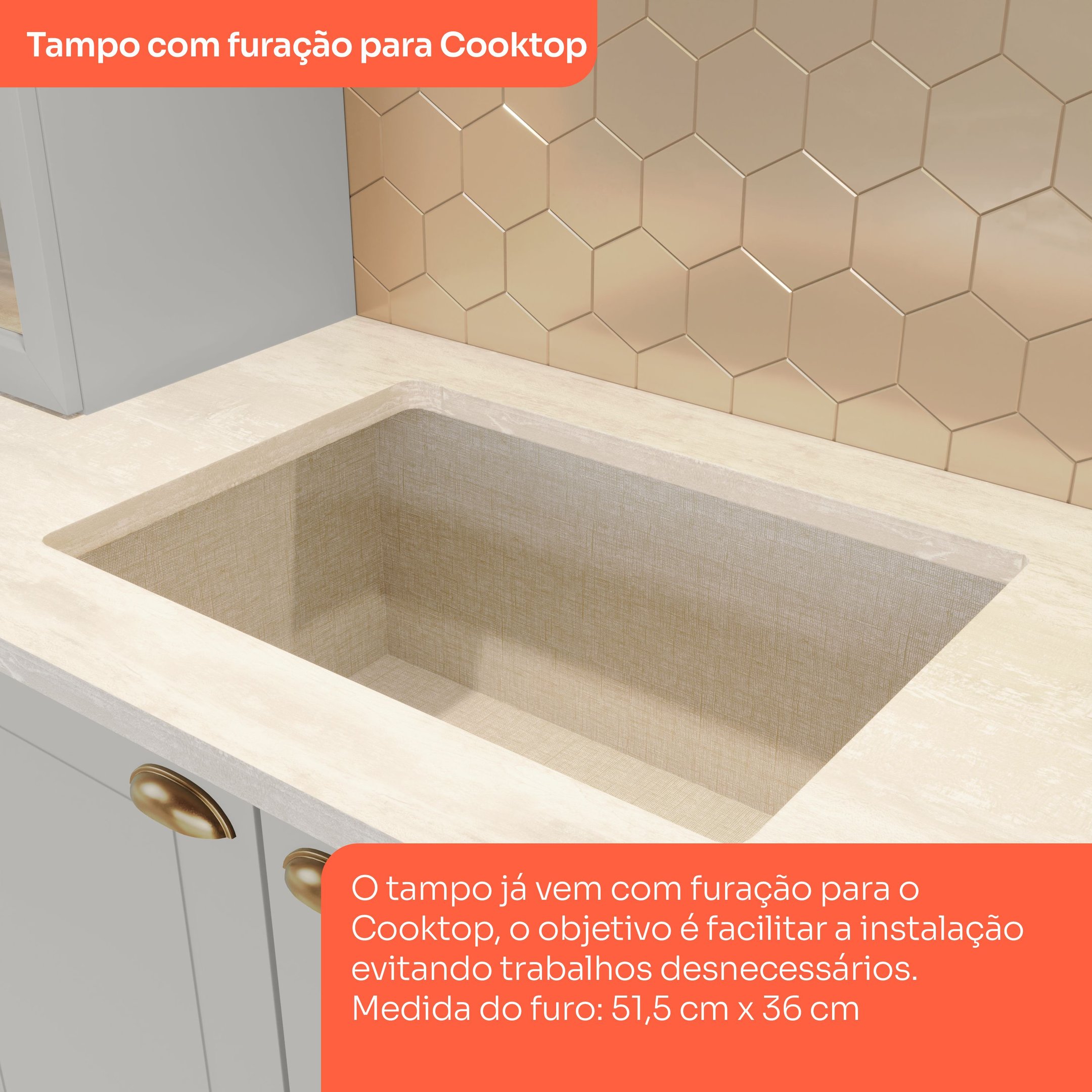 Balcão para Cozinha 2 Portas 80cm com Tampo Para Cooktop Emily - 10