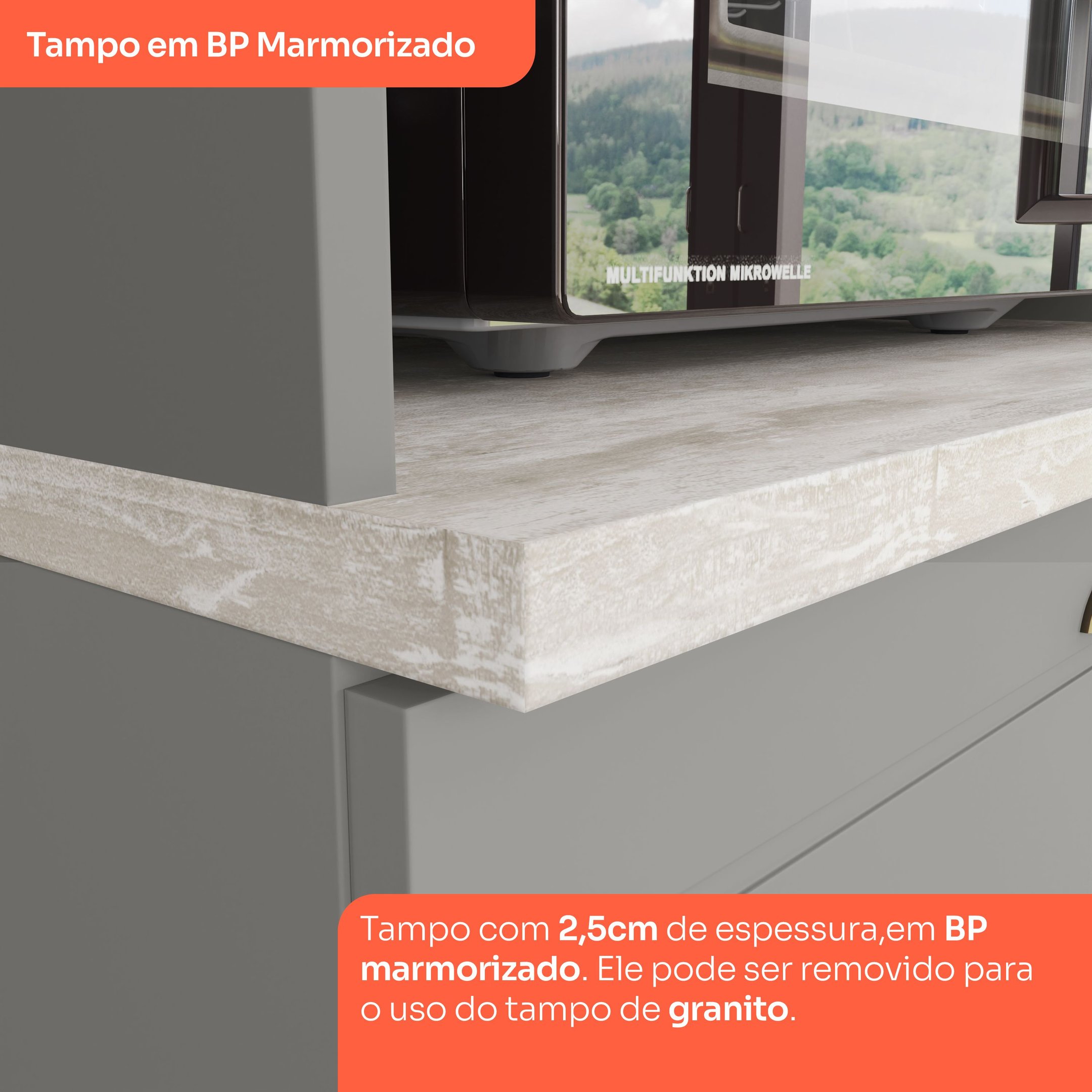 Balcão para Cozinha 2 Portas 80cm com Tampo Para Cooktop Emily - 9