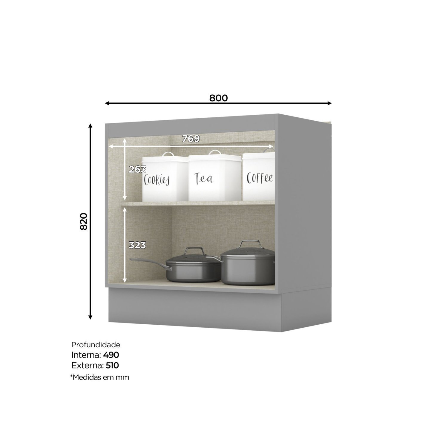 Balcão para Cozinha 2 Portas 80cm com Tampo Para Cooktop Emily - 2