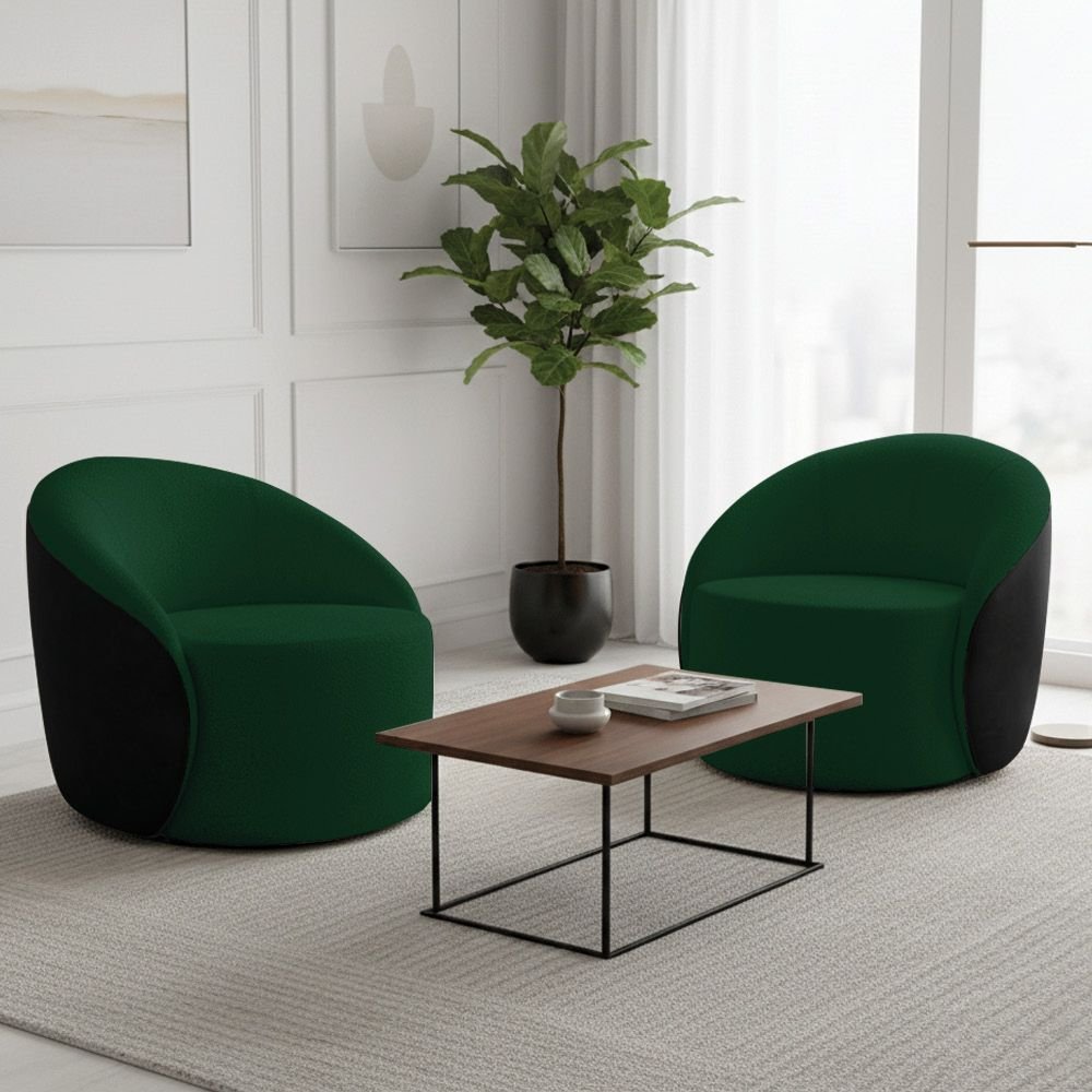 Poltrona Sala Orgânica Kit 2 Lua Giratória Sintético Pu Preto