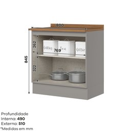 Balcão para Cozinha 2 Portas 80cm com Tampo Para Cooktop Emily - 4 Balcão para Cozinha 2 Portas 80cm com Tampo Para Cooktop Emily - 4