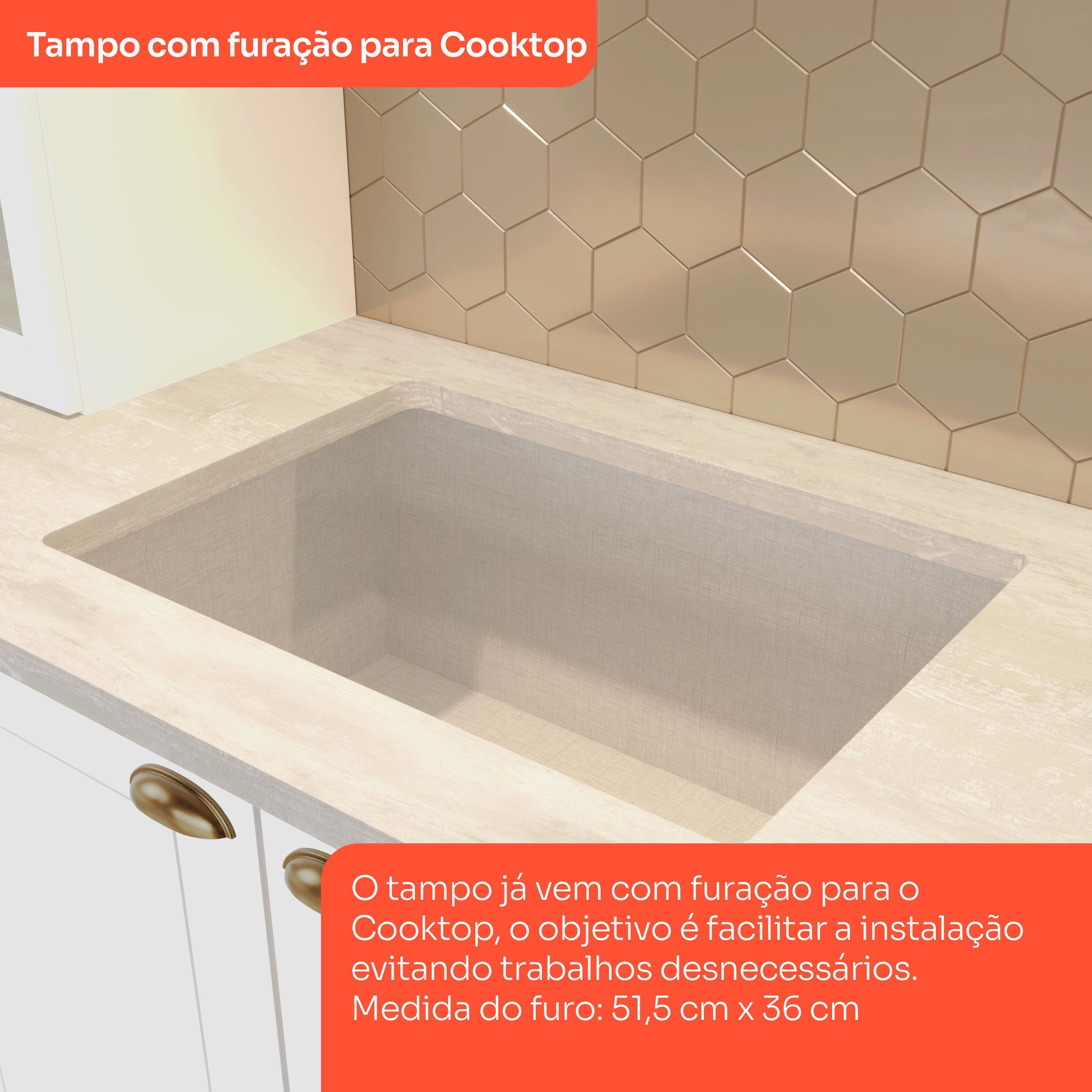 Balcão para Cozinha 2 Portas 80cm com Tampo Para Cooktop Emily - 10