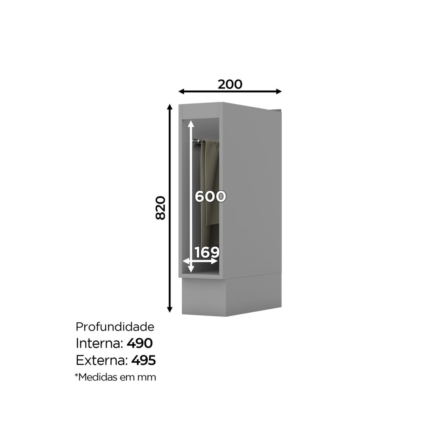 Balcão para Cozinha 20cm Porta Toalha com Tampo Emily - 2