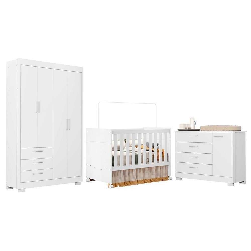 Dormitório Infantil Zaki Guarda Roupa, Cômoda e Berço Katatau Branco ...