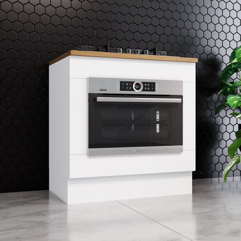 Balcão de Cozinha para Forno de Embutir com Tampo Emily Espresso Móveis Branco/Nature