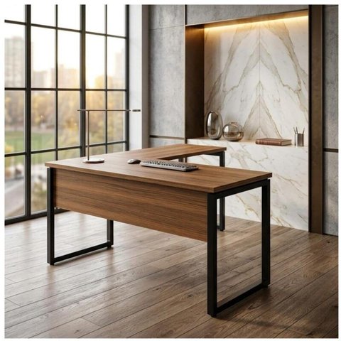 Mesa em L (Mesa 1,70m + Mesa Auxiliar) s/ Gavetas Workstart Nogal Sevilha/Preto 24478