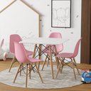 Ver imagem 1 de Conjunto de Mesa Eames Eiffel Madeira Infantil 68cm Quadrado Branco 4 Cadeiras Rosa