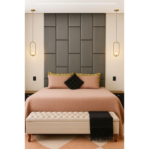 Cabeçeira Dominó 2,70 Altura e 1,60 Largura Modulos Colantes:corino Cinza Escuro