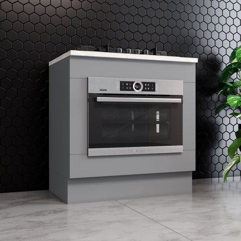 Balcão de Cozinha para Forno de Embutir com Tampo Emily Espresso Móveis Cinza/Calcare