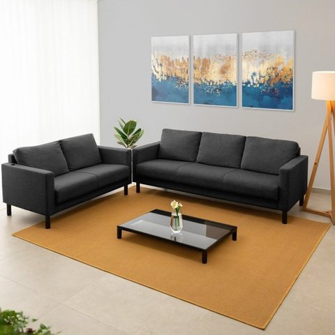 Conjunto de Sofá Antúrio 3 e 2 Lugares com Usb em Linho CabeCasa MadeiraOriginals