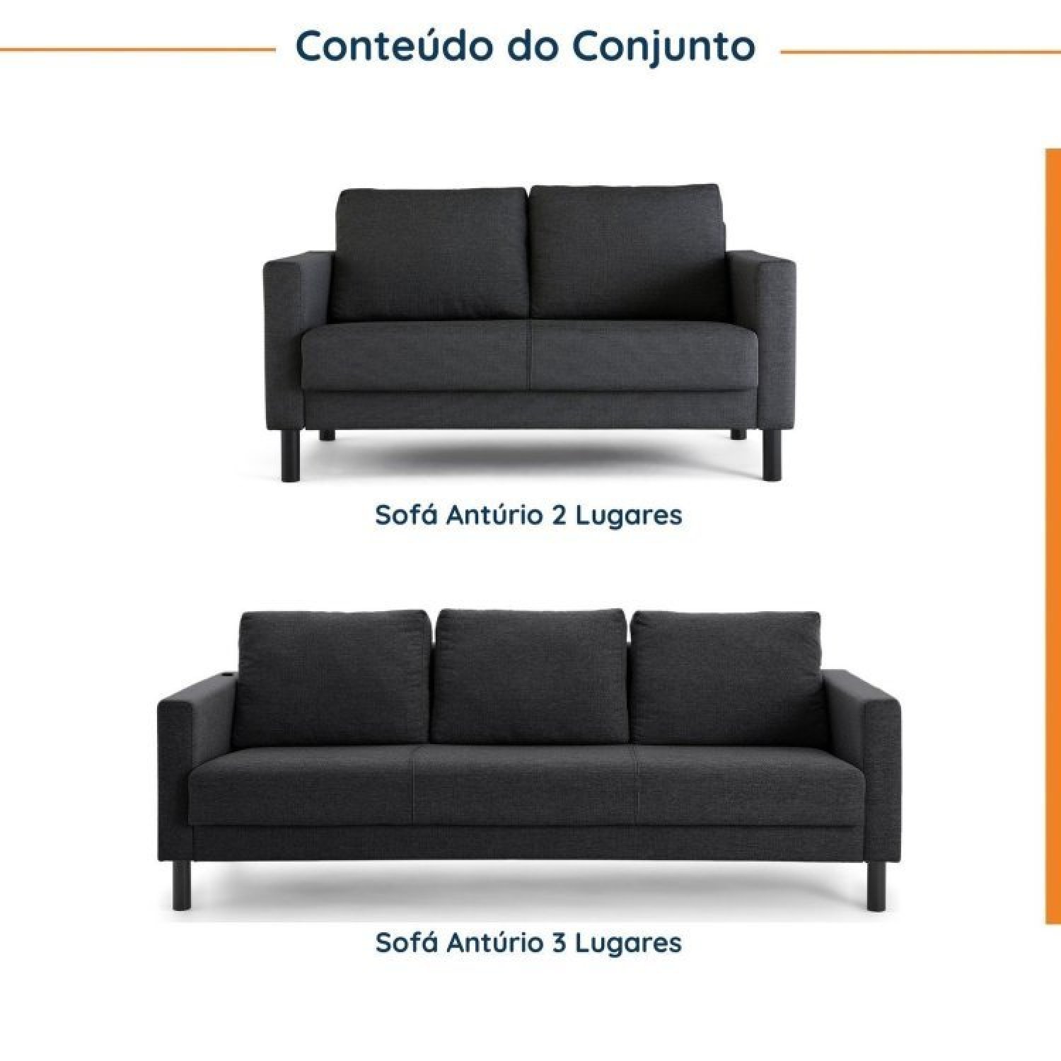 Conjunto de Sofá Antúrio 3 e 2 Lugares com Usb em Linho CabeCasa MadeiraMadeira - 2