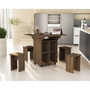Mesa Dobrável c/ Bancos Vira Aparador Multiuso Bar MDF Annie:‎ Castanho