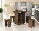 Ver imagem 1 de Mesa Dobrável c/ Bancos Vira Aparador Multiuso Bar MDF Annie: Castanho