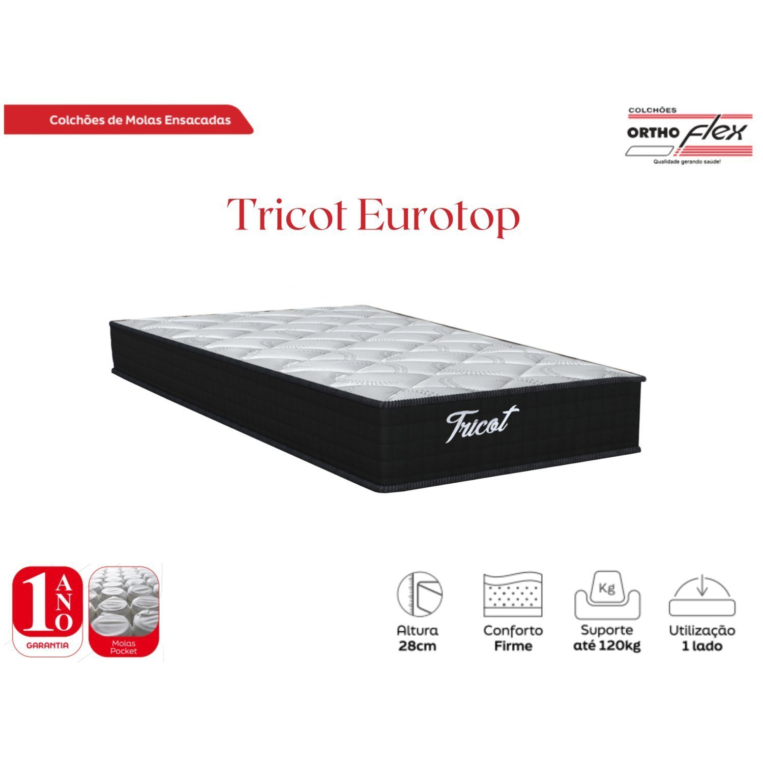 Colchão Tricot Eurotop Full Twin Molas Pocket Ensacadas 28x108x188cm  - 6