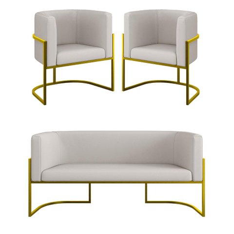 Kit Sofá 2 Lugares + 2 Poltronas Corino para Recepção Gold Cor:bege