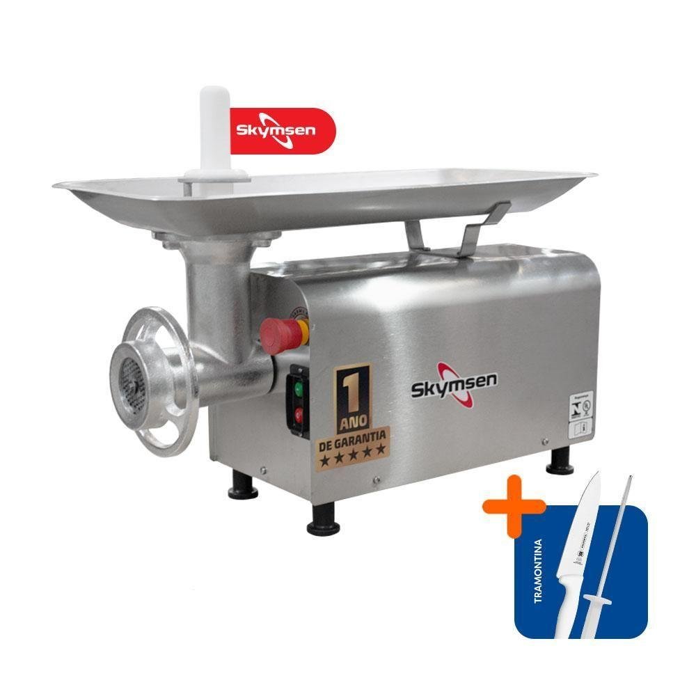 Picador Moedor de Carne Açougue Profissional 0,5cv Boca 10 Ps-10m 127v Skymsen + Faca + Chaira 127v - 4