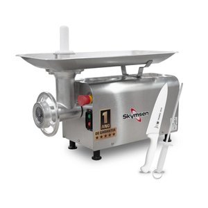 Picador Moedor de Carne Açougue Profissional 0,5cv Boca 10 Ps-10m 127v Skymsen + Faca + Chaira 127v