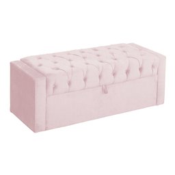 Calçadeira Baú Estofado para Cama Box Emma Solteiro 90 Cm Corano Rosa Bebe - Dl Decor - 3