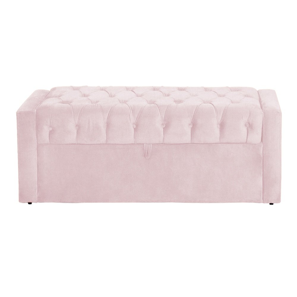 Calçadeira Baú Estofado para Cama Box Emma Solteiro 90 Cm Corano Rosa Bebe - Dl Decor