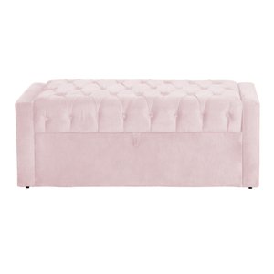 Calçadeira Baú Estofado para Cama Box Emma Solteiro 90 Cm Corano Rosa Bebe - Dl Decor