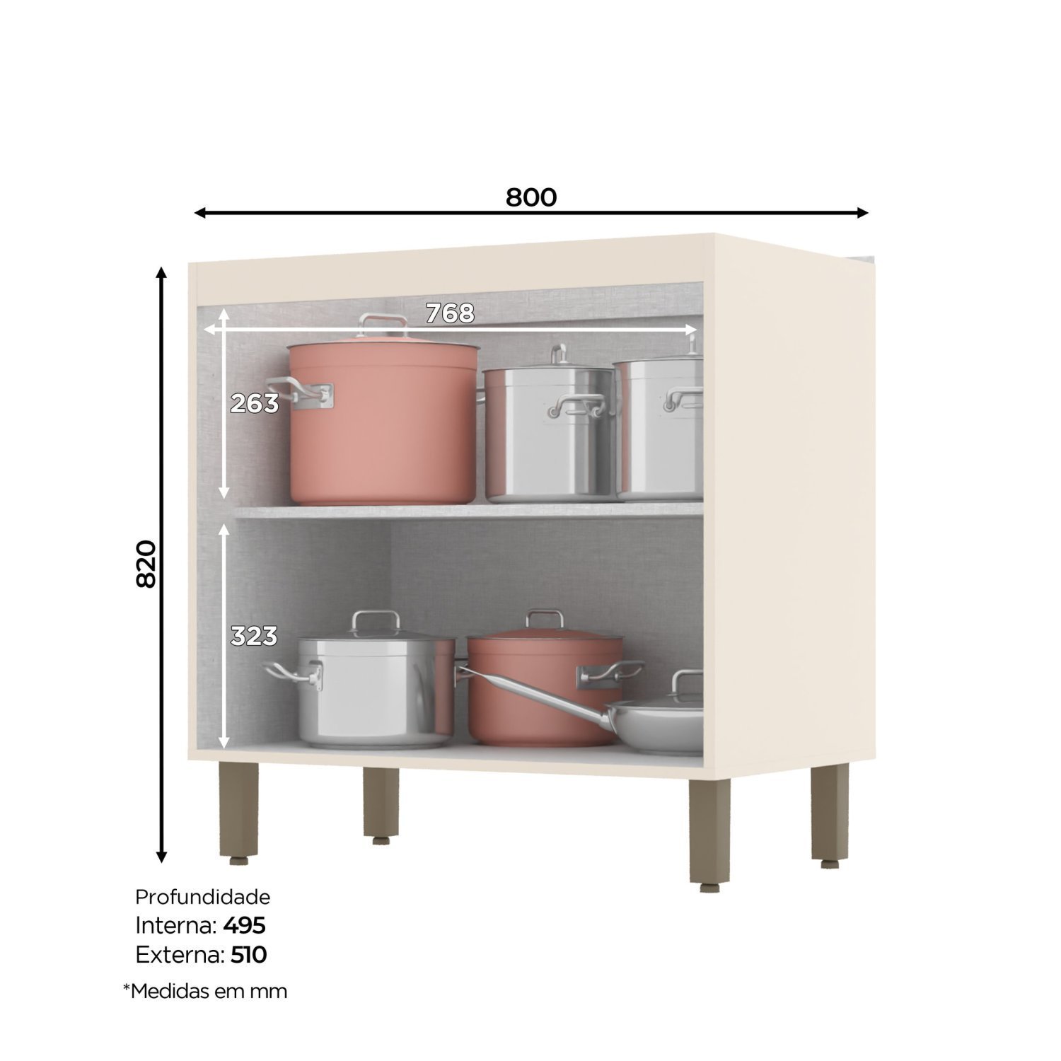 Balcão Para Cozinha 2 Portas 80cm 100% MDF Aurora Espresso Móveis - 3