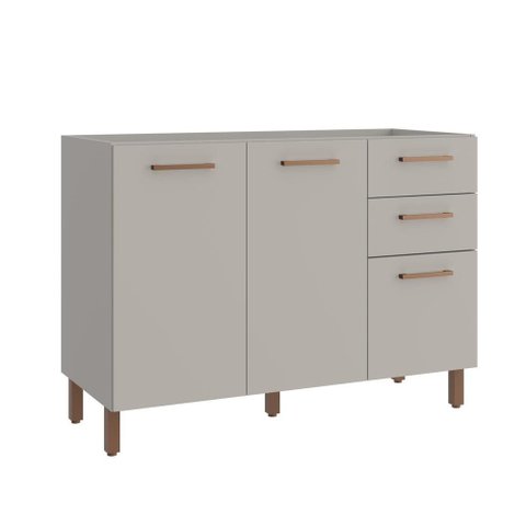 Balcão Gabinete para Cozinha 120 cm 2 Portas 3 Gavetas Valência Cinza 100% MDF Casamia