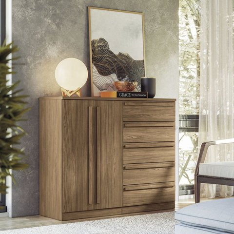 Cômoda 2 Portas 5 Gavetas Málaga Gold Marrom/Jatobá