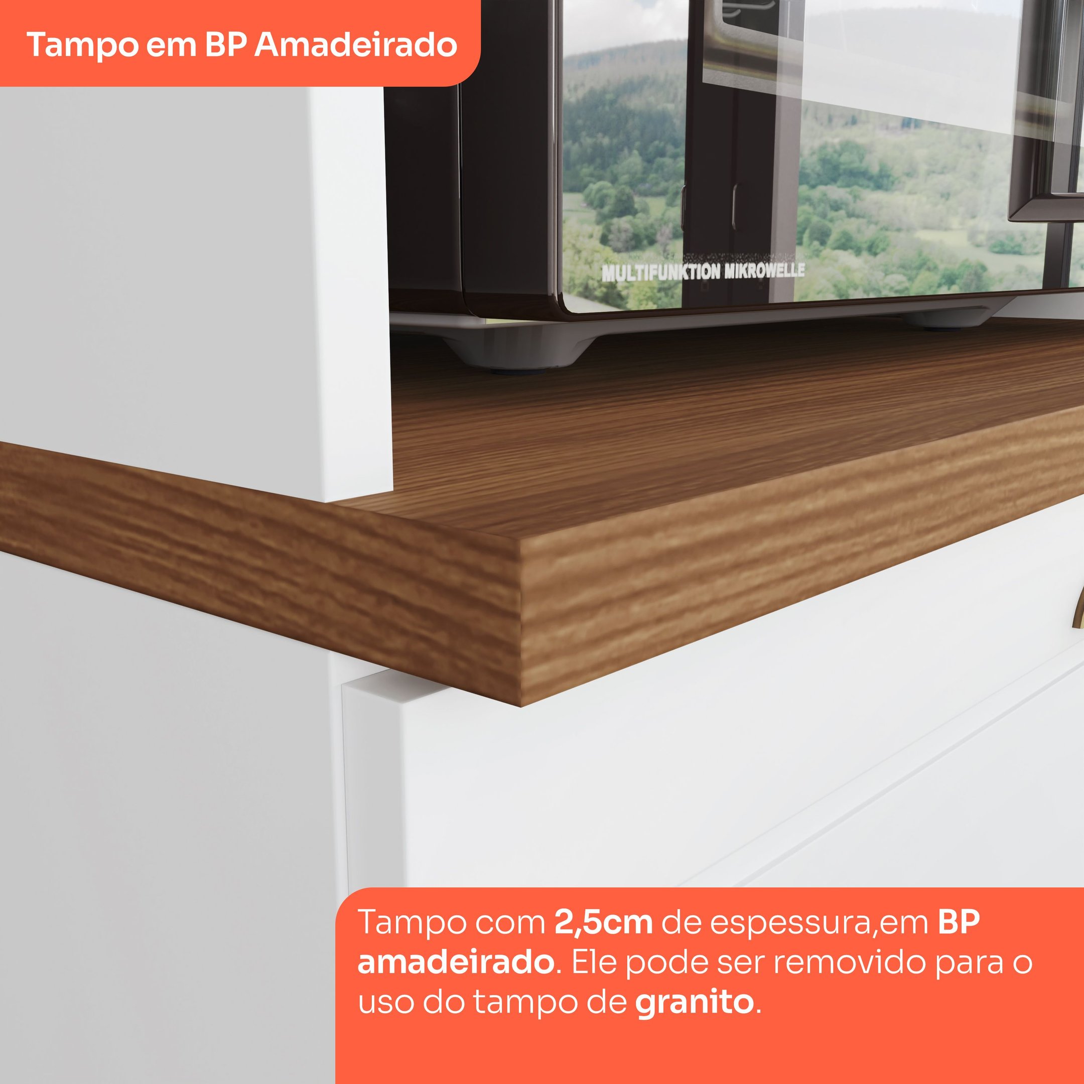 Balcão Para Cozinha Canto Reto 1 Porta com Tampo Emily - 11