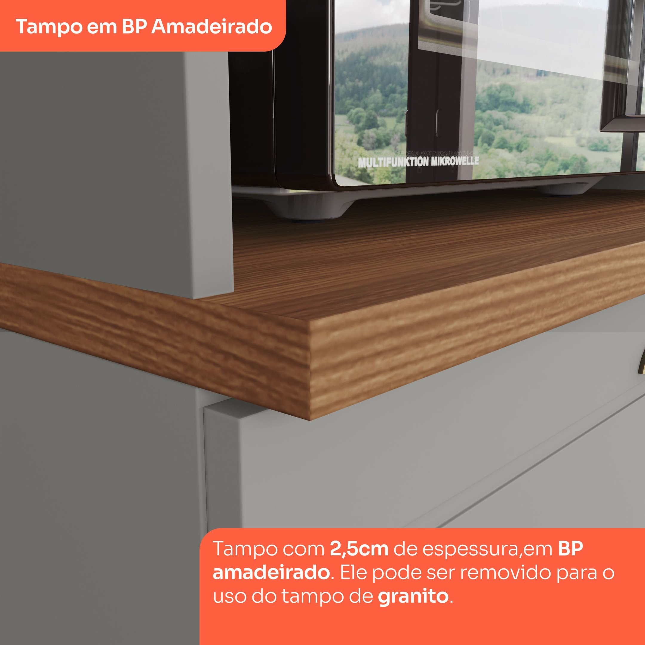 Balcão Para Cozinha Canto Reto 1 Porta com Tampo Emily - 10