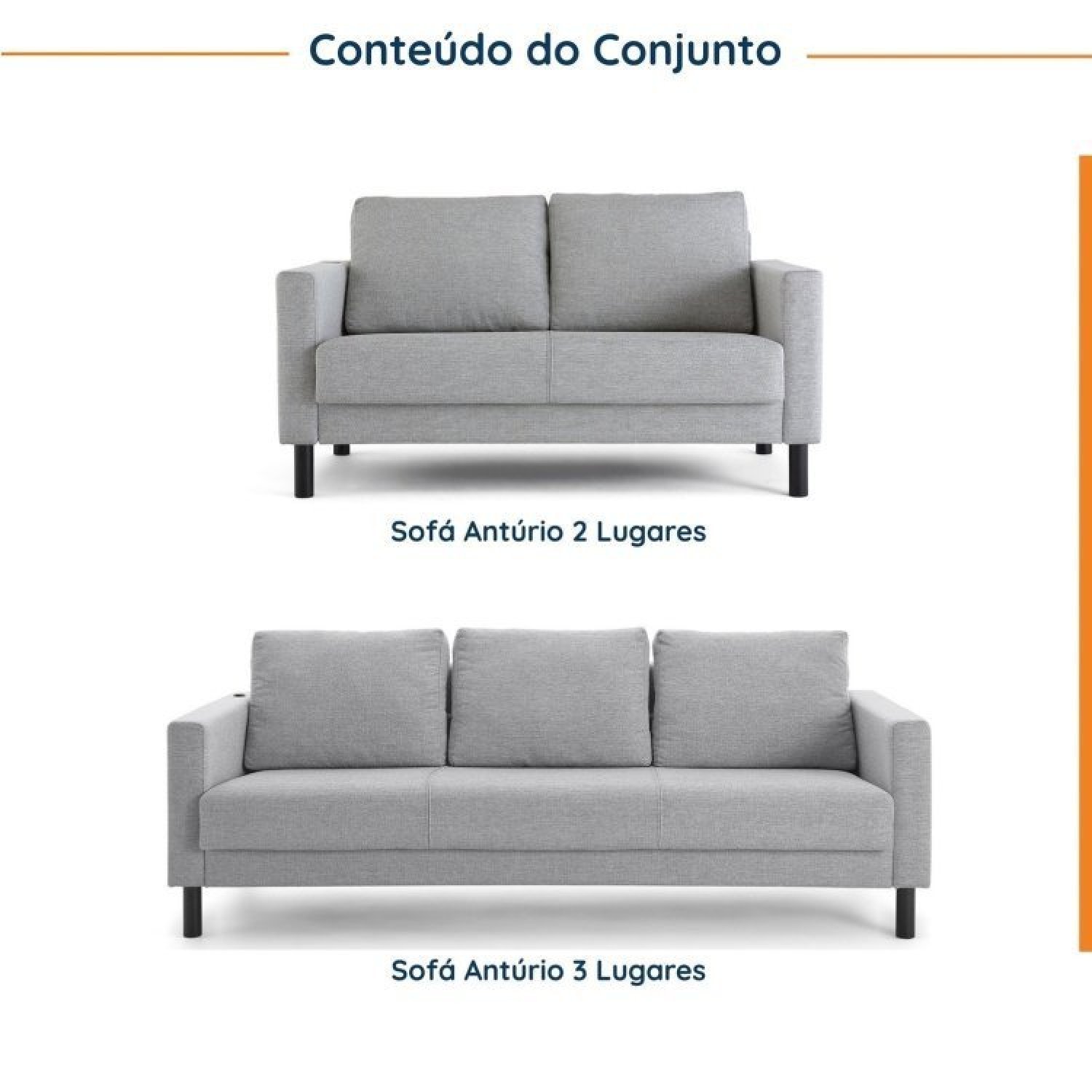 Conjunto de Sofá Antúrio 3 e 2 Lugares com Usb em Linho CabeCasa MadeiraMadeira - 2