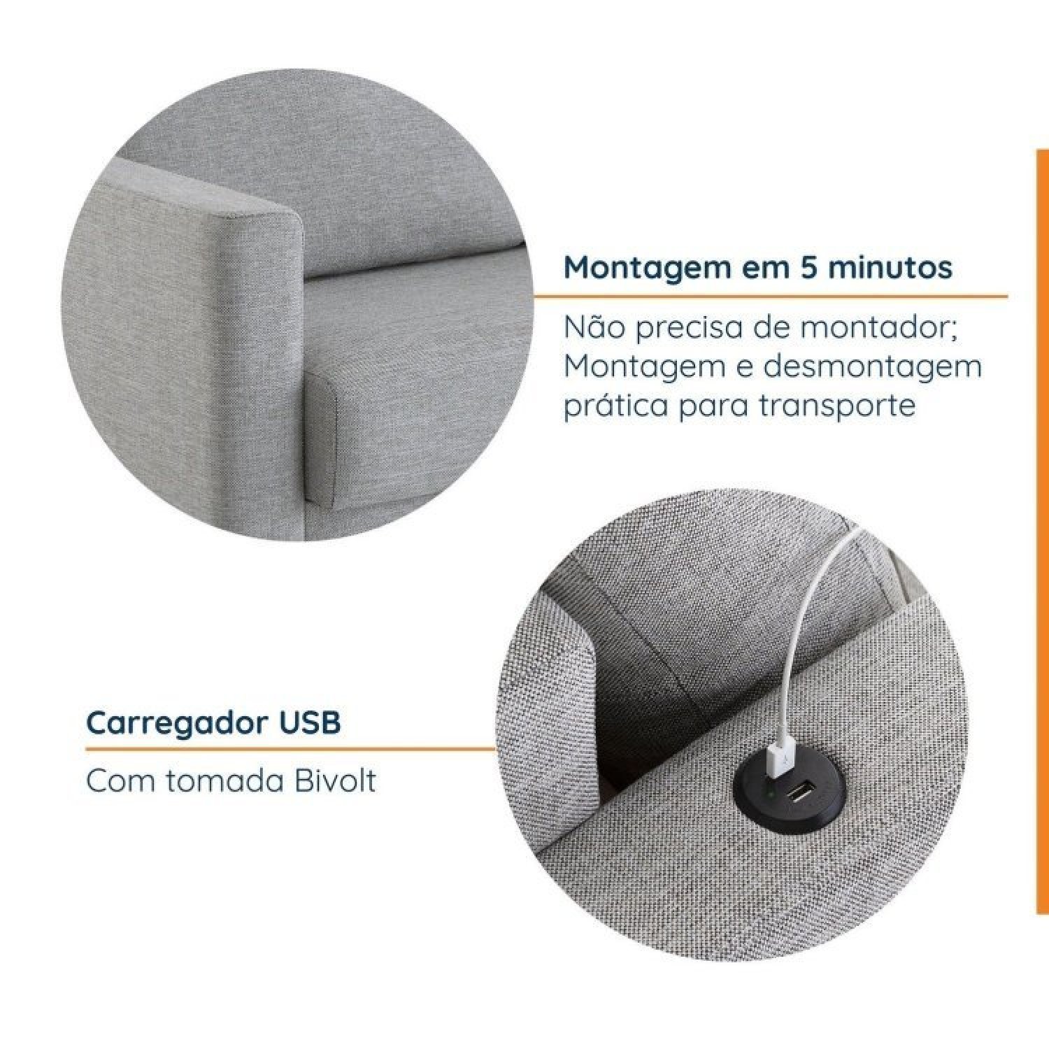 Conjunto de Sofá Antúrio 3 e 2 Lugares com Usb em Linho CabeCasa MadeiraMadeira - 5