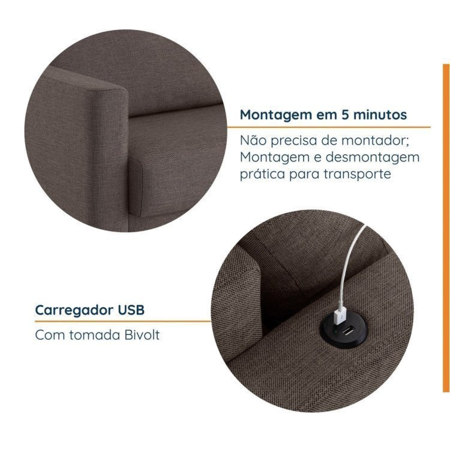 Conjunto de Sofá Antúrio 3 e 2 Lugares com Usb em Linho CabeCasa MadeiraMadeira - 5