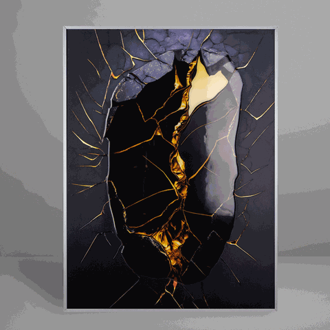 Quadro Decorativo Abstract Gold and blue Stone Relevo