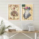 Ver imagem 2 de Kit 2 Quadros Moda Vintage- Vestido e Espartilho 45x34cm - com Vidro:madeira Branca