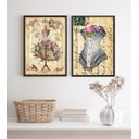Ver imagem 1 de Kit 2 Quadros Moda Vintage- Vestido e Espartilho 45x34cm - com Vidro:madeira Branca