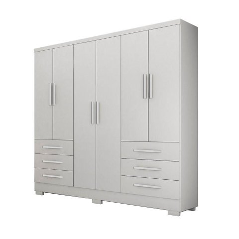 Guarda Roupa Solteiro Encant 6 Portas de Bater 6 Gavetas MDP Neve 180cm