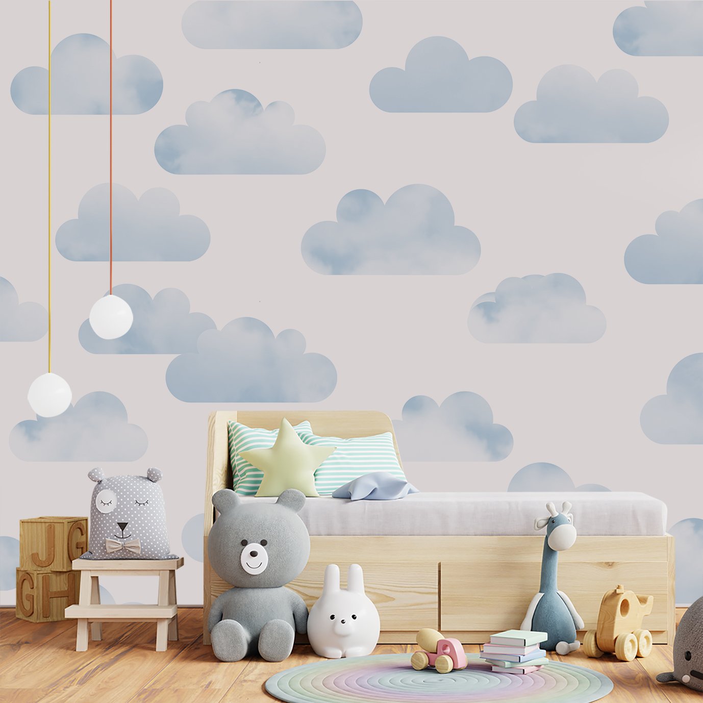 Papel de parede infantil nuvem azul para quarto de bebê M² PP115 - 3