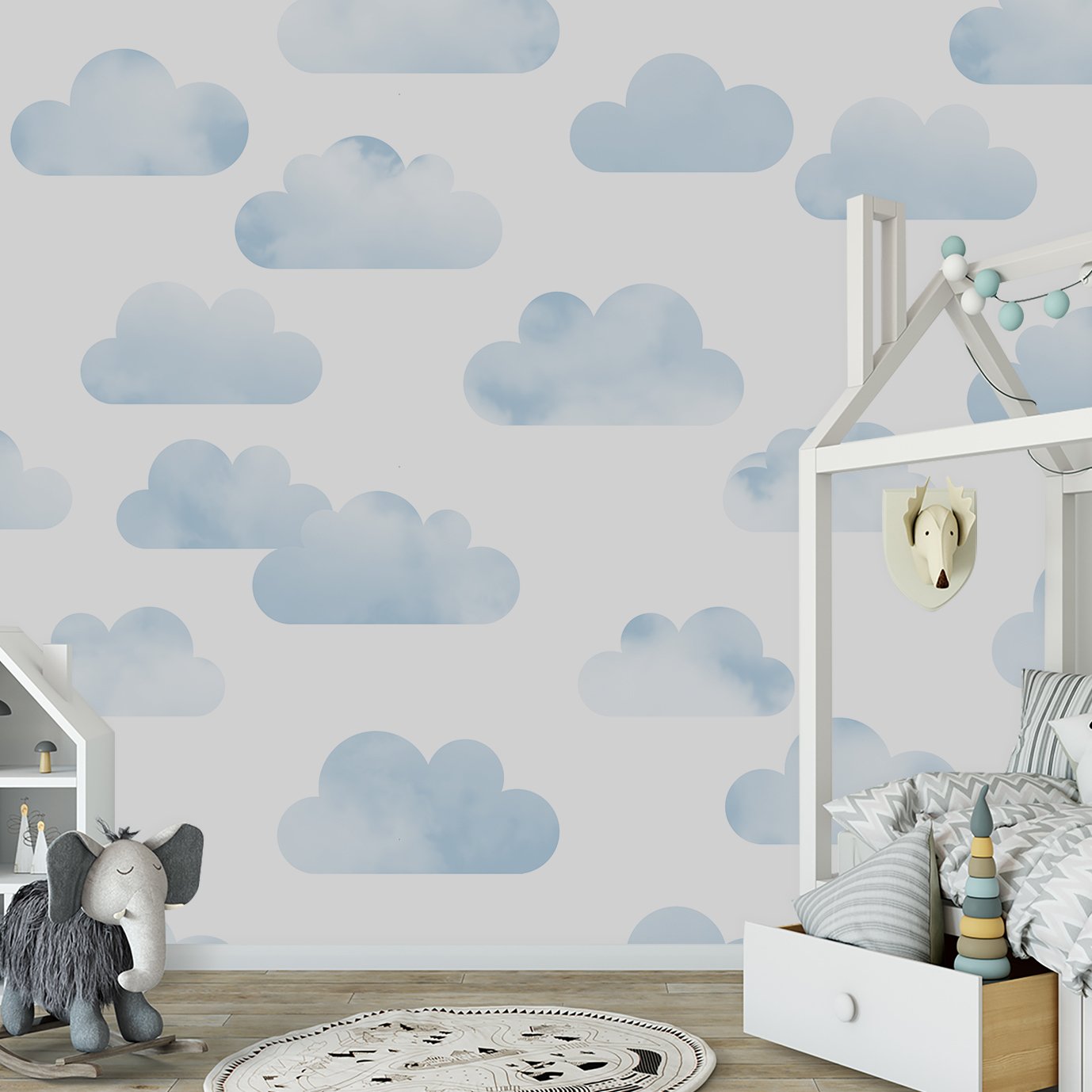 Papel de parede infantil nuvem azul para quarto de bebê M² PP115 - 5