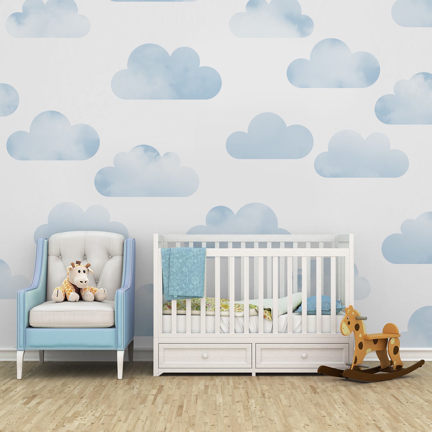 Papel de parede infantil nuvem azul para quarto de bebê M² PP115 - 4