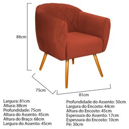 Poltrona Grazi Pés Palito Suede Terracota - Amarena Móveis - 4