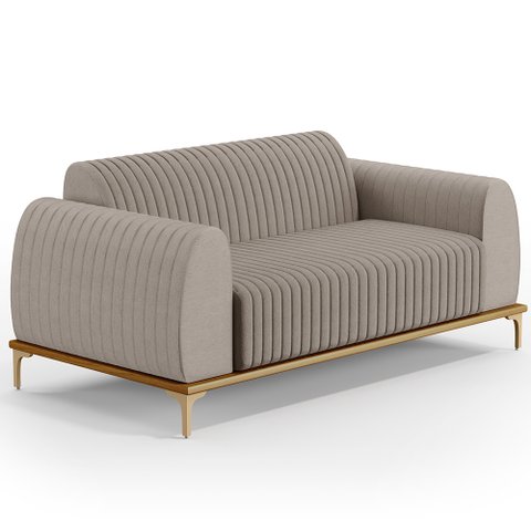 Sofá 3 Lugares para Sala de Estar Molino 210 Cm D02 Pés D'ouro Linho Bege C-107 - Lyam Decor