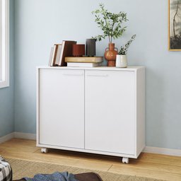Balcão Multiuso 2 Portas 2 Prateleiras com Rodízios MDP 12mm - 1