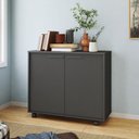 Ver imagem 1 de Armário para Escritório Baixo 2 Portas 1 Prateleira com Rodízios Preto