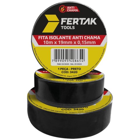 Fita Isolante Anti Chamas 10m X 19mm | Fertak | Kit 04 Un