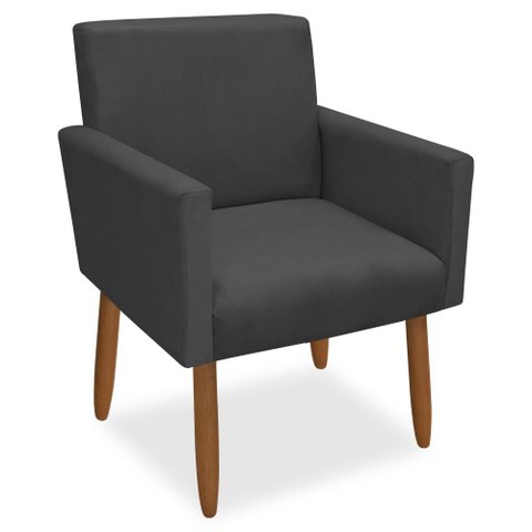Poltrona Decorativa Nina Pés Palito Veludo Cinza Grafite Chamby Móveis
