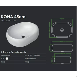 Cuba Oval Pia para Banheiro Lavabo Apoio Sobrepor sem Mesa 45x35x13,5cm Cor Branco - 7